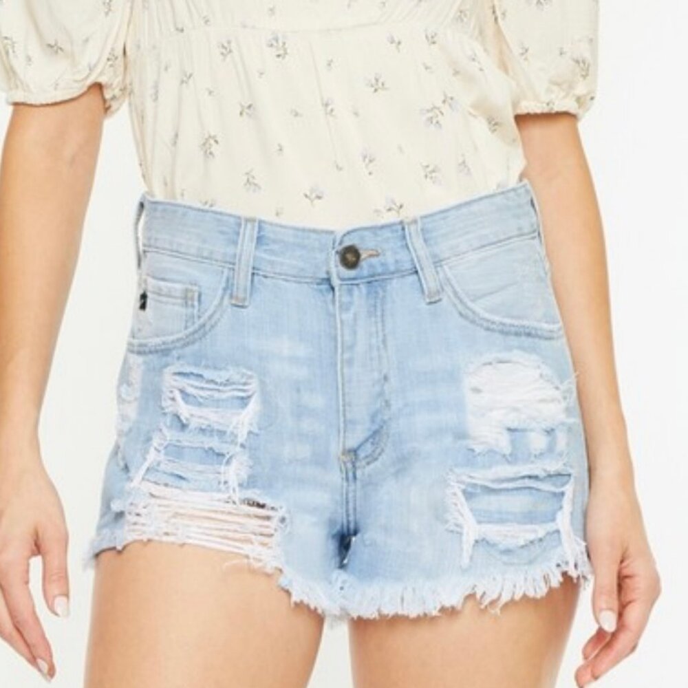 KanCan High Rise Distressed Denim Shorts